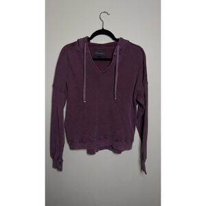 Threadgrit Hoodie M Medium Purple Mauve Waffle Knit V-Neck Thermal Pullover